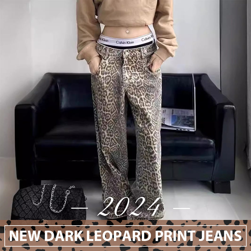 2024 new dark leopard print jeans