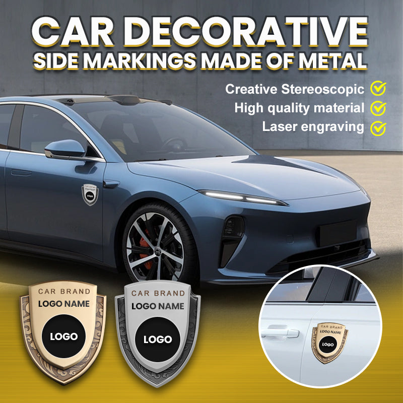 Shield-shaped decorative metal side markers