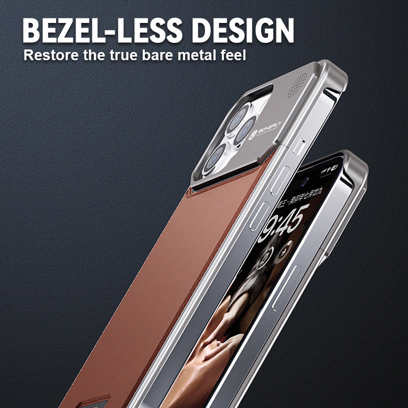 Aluminum Alloy Leather Texture Retractable Mobile Phone Case