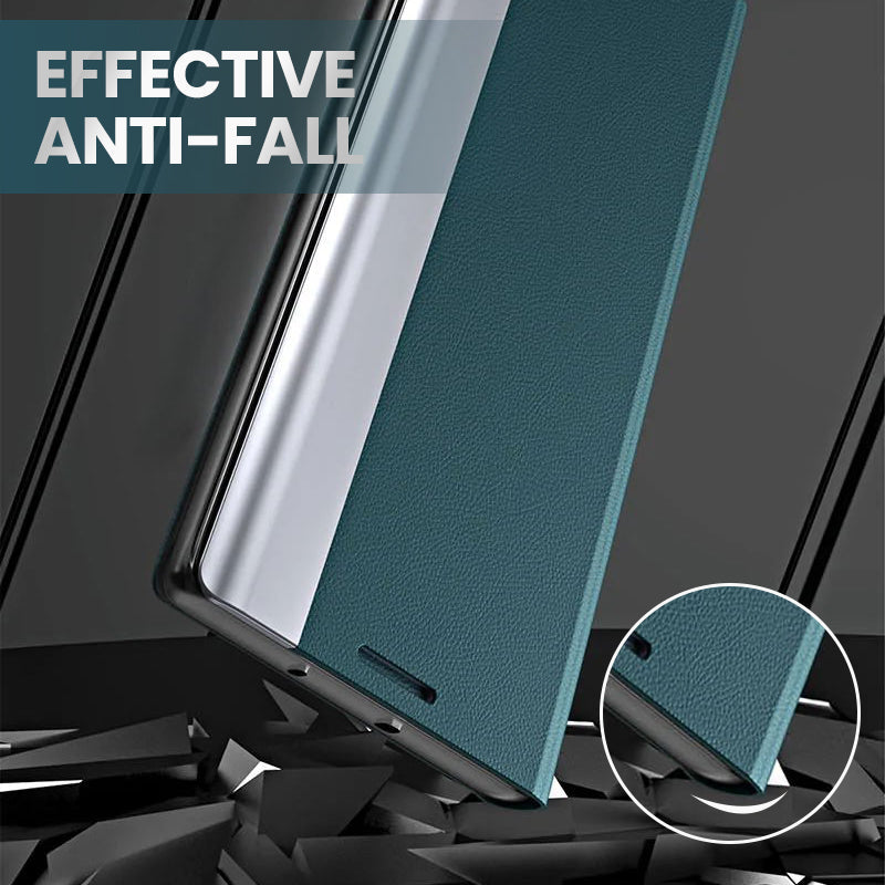 Flip Type Magnetic Side Window Leather Phone Case