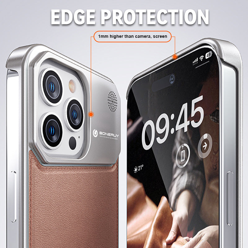 Aluminum Alloy Leather Texture Retractable Mobile Phone Case