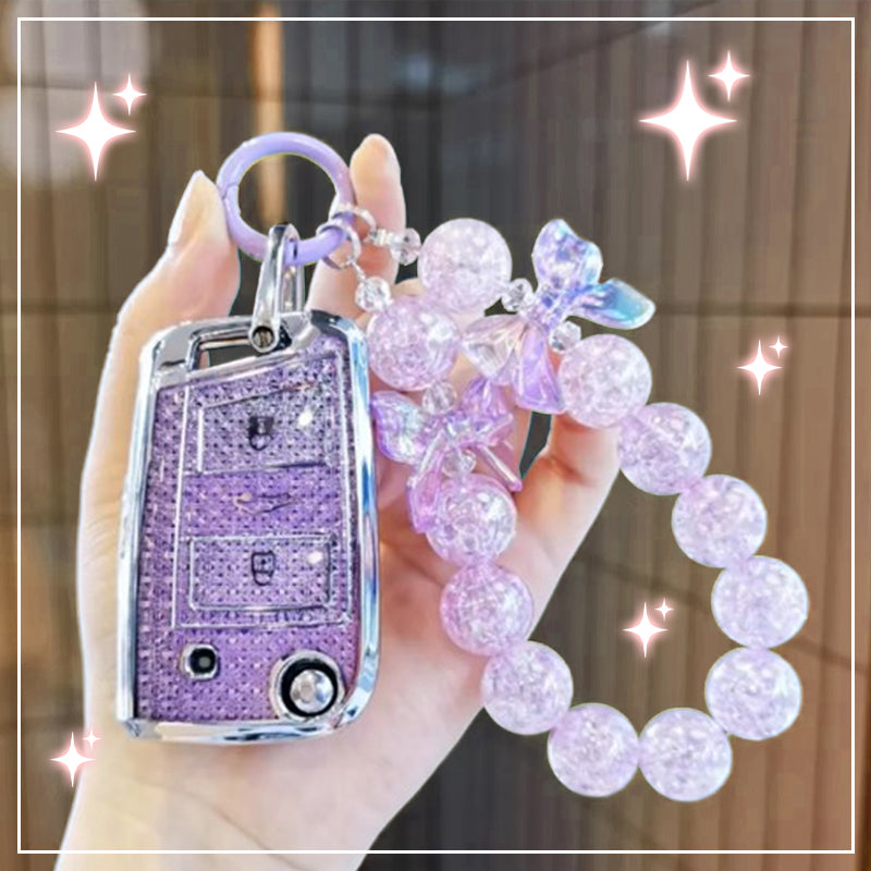Key ring with crystal butterfly beads