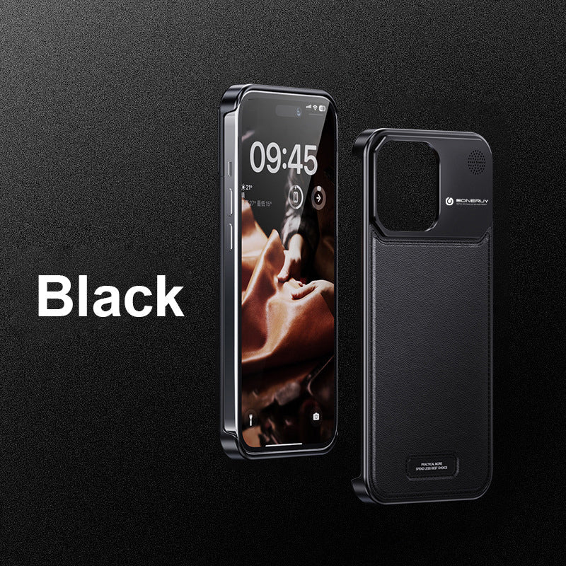 Aluminum Alloy Leather Texture Retractable Mobile Phone Case