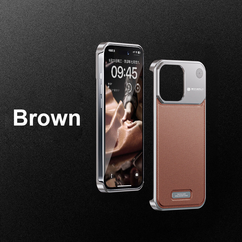 Aluminum Alloy Leather Texture Retractable Mobile Phone Case